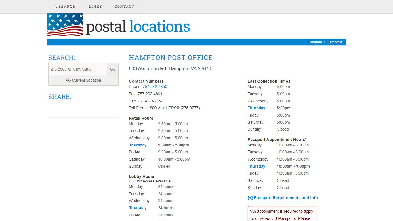 Post Office in Hampton, VA - Hours and Location - Postal Locations